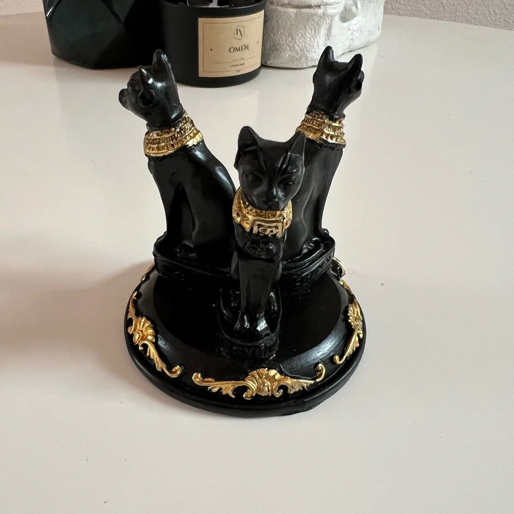 Black & Gold Bastet Cat Crystal Ball Stand | Gothic Egyptian Sphere Holder - Picture 2 of 7